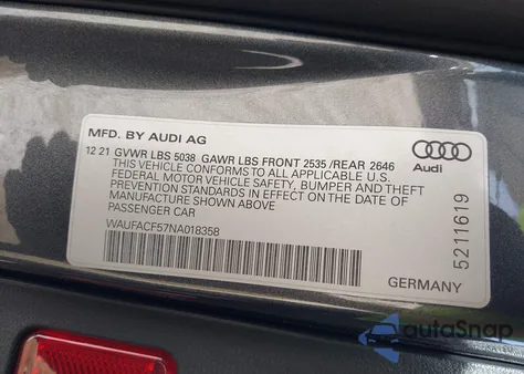 2022 Audi A5 Sportback Premium Plus 45 Tfsi S Line Quattro S Tronic from USA, damaged, VIN WAUFACF57NA018358